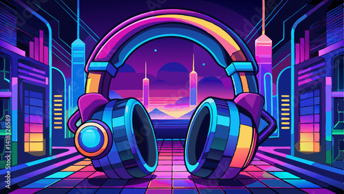 Futuristic Headphones with multicolored Neon lights