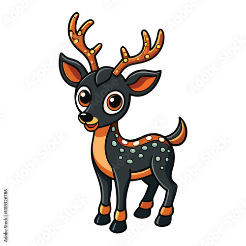 Cute Cartoon Deer with Orange Accents