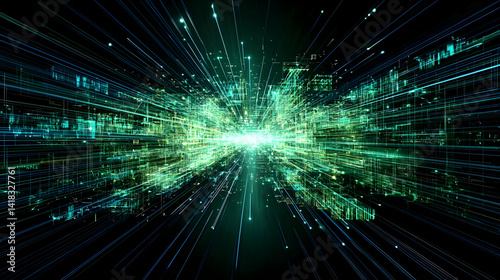 Abstract Futuristic Glowing Tunnel Of Lines And Data