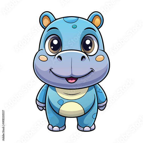Cute blue hippo cartoon character
