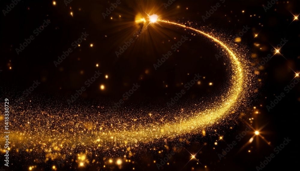 Naklejka premium Sparkling Golden Particles Trail - Stars - Glittering particle effect animation Award title background