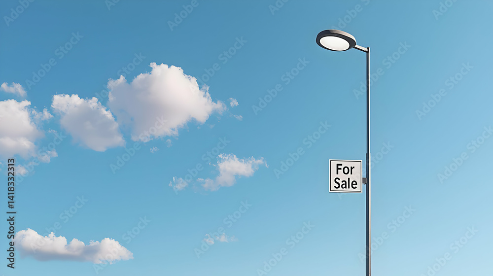 For Sale Sign On Pixelated Street Light Against Blue Sky For Sale Sign On Pixelated Street Light Against Blue Sky