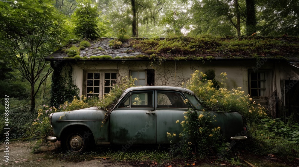 Fototapeta premium Nature Taking Over Old Car