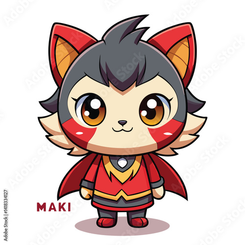 Cute cartoon character with red and gray colors