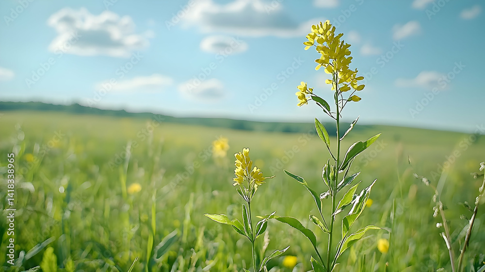 Yellow Flower In Lush Green Meadow Yellow Flower In Lush Green Meadow