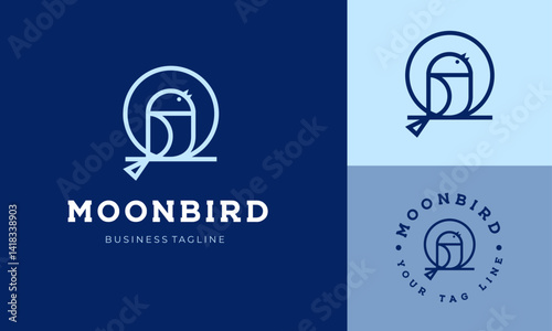 Logotipo minimalista de Moonbird: elegante pájaro con líneas y círculo para marca o identidad empresarial.