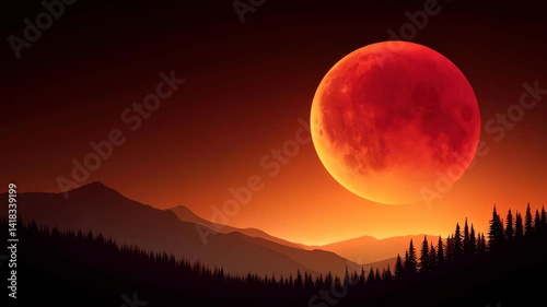Moonrise over mountains with vibrant colors at dusk captures stunning natural beauty