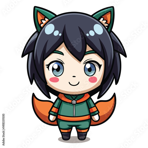 Cute anime girl with fox ears and tail