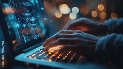 Typing on Laptop with Code Displayed Software Development Focus