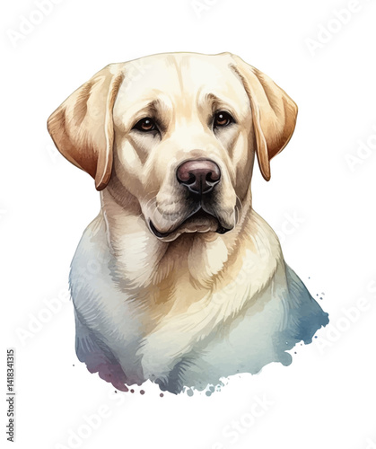 Portrait of an Adorable Labrador Retriever with a Calm Expression Watercolor Style