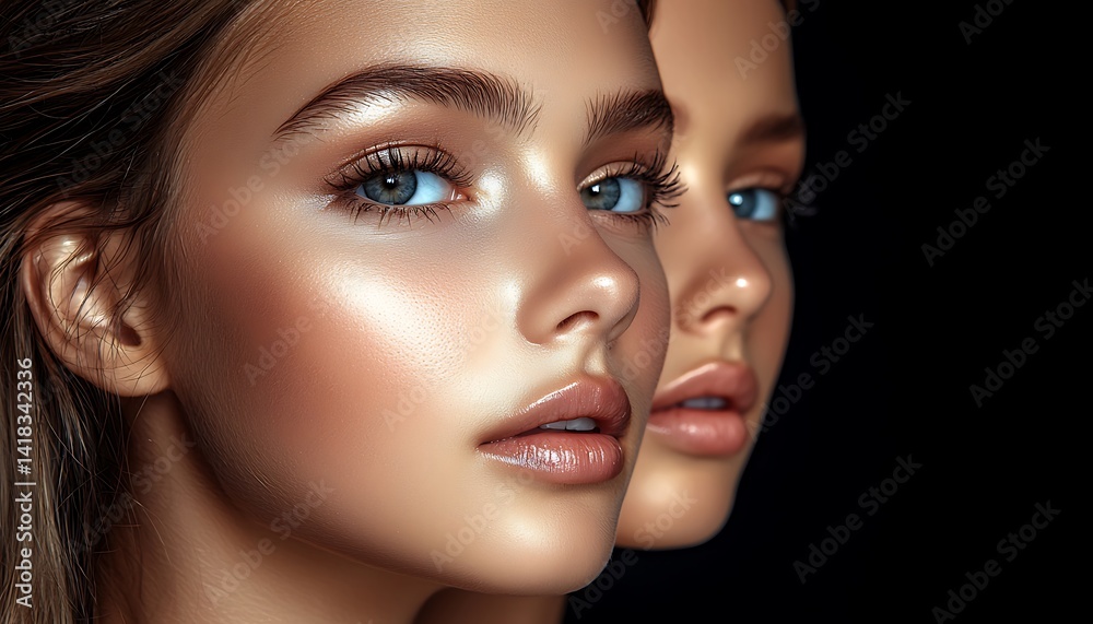 custom made wallpaper toronto digitalTwo women's faces with glowing makeup and highlights.