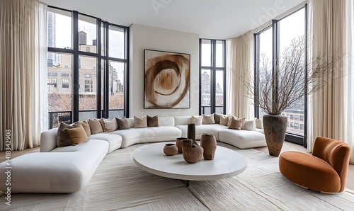 Wallpaper Mural Elegant 2025 Scandinavian-inspired minimalist living room with oversized sofa and floor-to-ceiling windows for interior design and real estate branding
 Torontodigital.ca