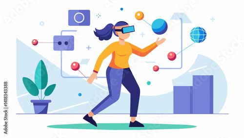A VR rehabilitation program using motion sensors to track the patients movements and provide realtime feedback for accuracy and precision.. Vector illustration