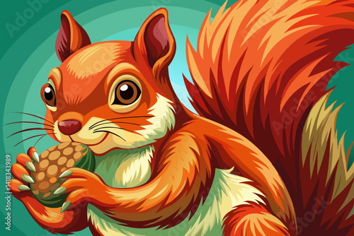 vector of Close-up of red squirrel eating nuts
