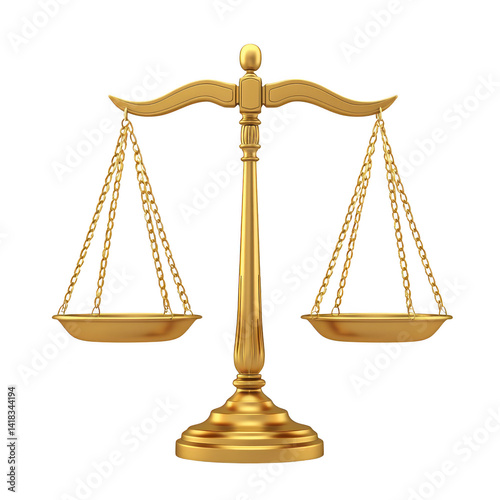 golden balance scale symbolizes justice and fairness, featuring two evenly balanced pans suspended by chains. elegant design represents equality and impartiality in decision making