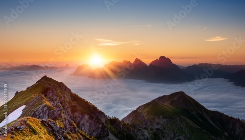 Wonderful sunrise over mountain peak
