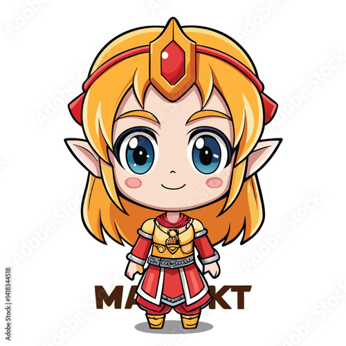 Cute anime elf girl character with crown and armor