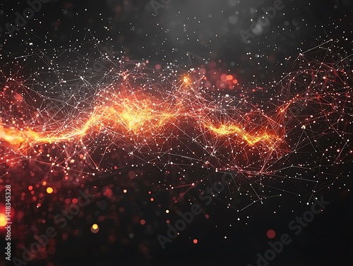 Abstract fiery network of interconnected particles.