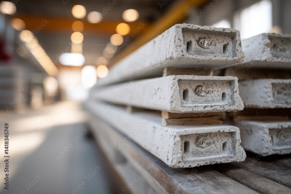 Stacked Concrete Beams in Factory Ready for Construction Project Use Stacked Concrete Beams in Factory Ready for Construction Project Use