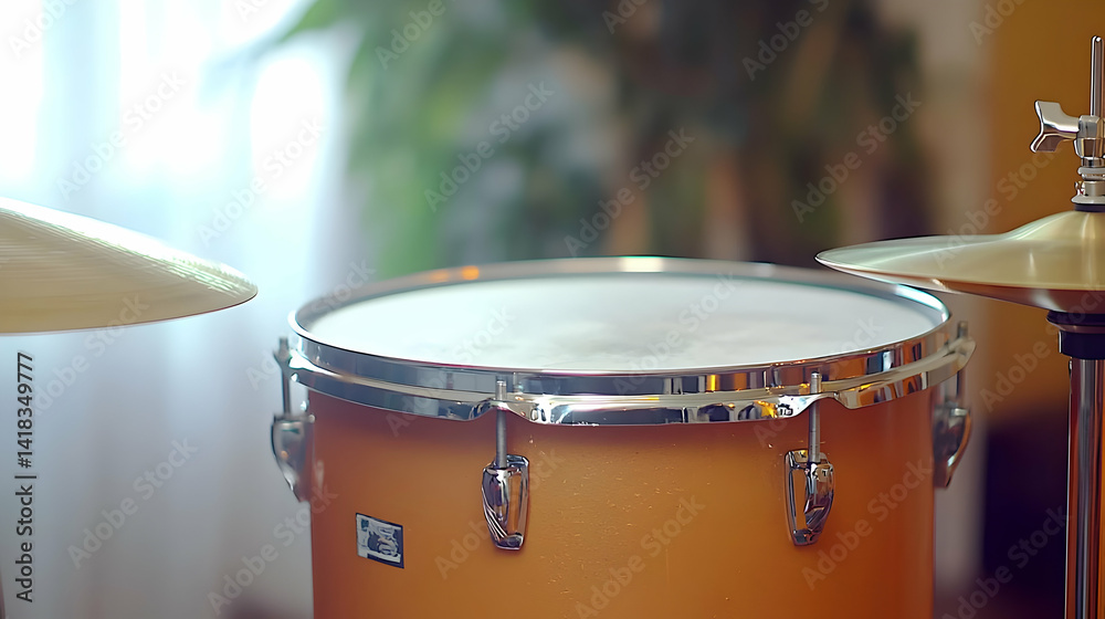 Obraz premium Orange Drum Set In Interior With Blurred Background