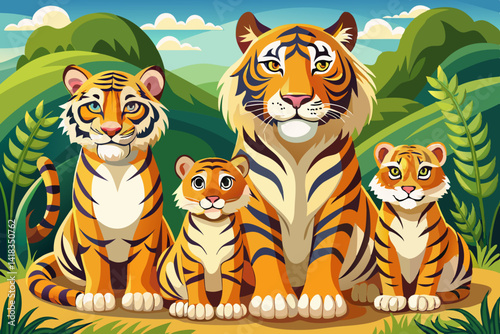 vector of Siberian tiger family