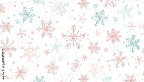 Pastel pink and teal snowflakes winter pattern.