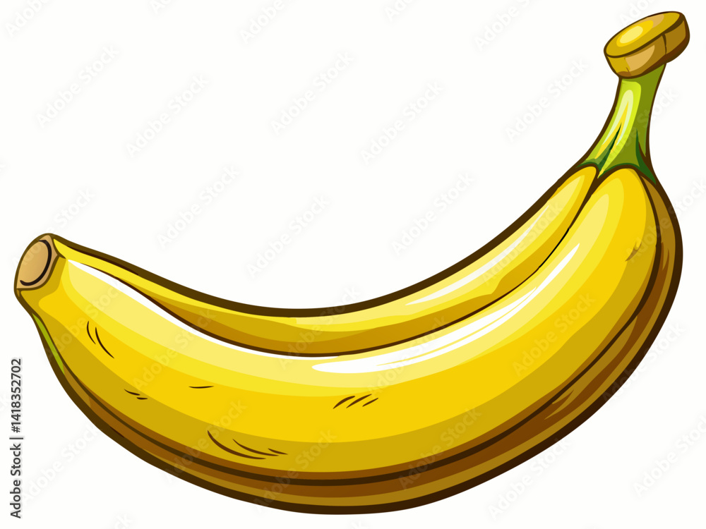 A high-quality vector illustration of a ripe yellow banana with smooth skin and slight brown spots, isolated on a white background