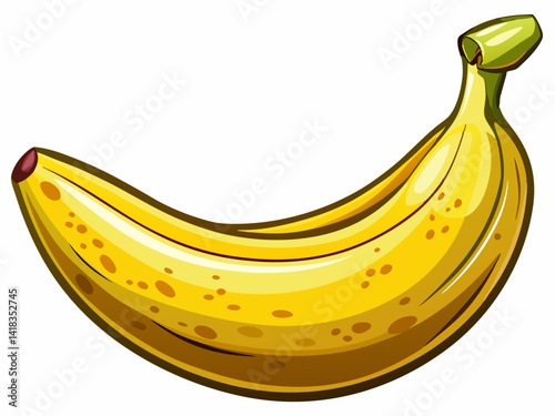A high-quality vector illustration of a ripe yellow banana with smooth skin and slight brown spots, isolated on a white background