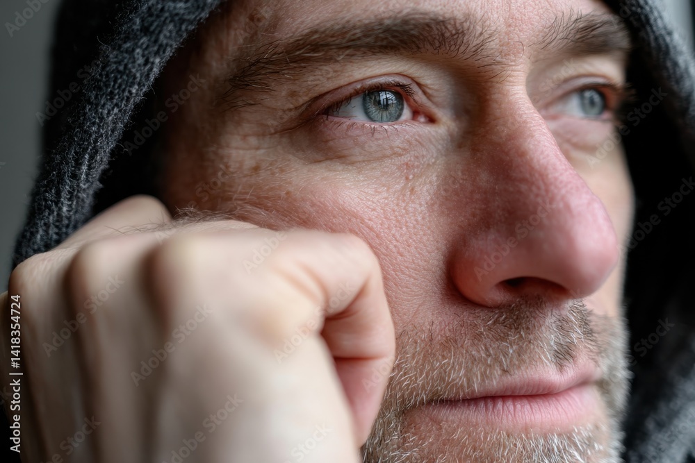 An introspective man, with a hand resting on his chin, reveals his deep thoughts and emotions, perfectly encapsulating the essence of contemplation in a cozy indoor environment. An introspective man, with a hand resting on his chin, reveals his deep thoughts and emotions, perfectly encapsulating the essence of contemplation in a cozy indoor environment.