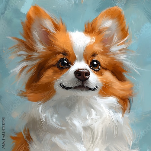 Digital portrait of a fluffy, happy dog.