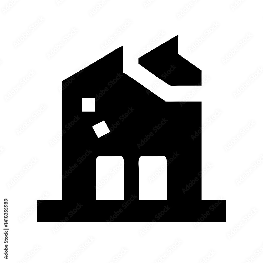 Icon of a damaged building to signify destruction or disrepair Icon of a damaged building to signify destruction or disrepair