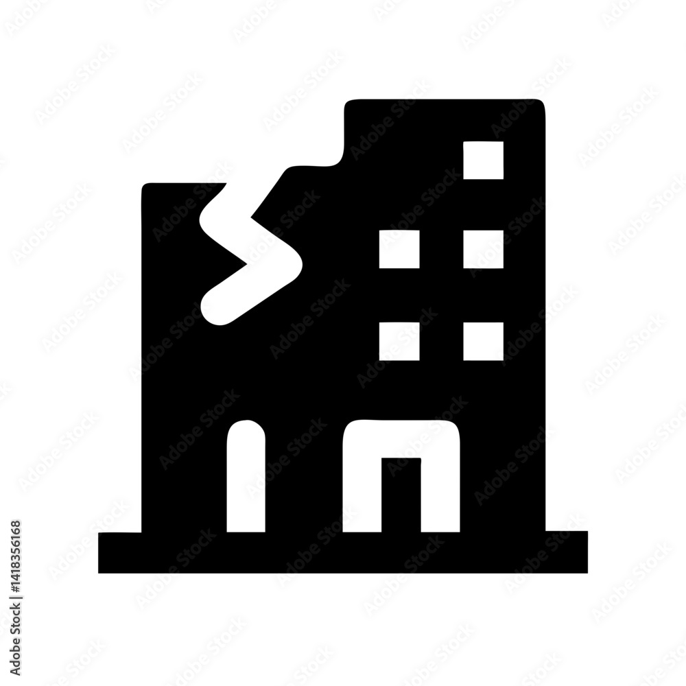Icon of a damaged building to signify destruction or disrepair Icon of a damaged building to signify destruction or disrepair