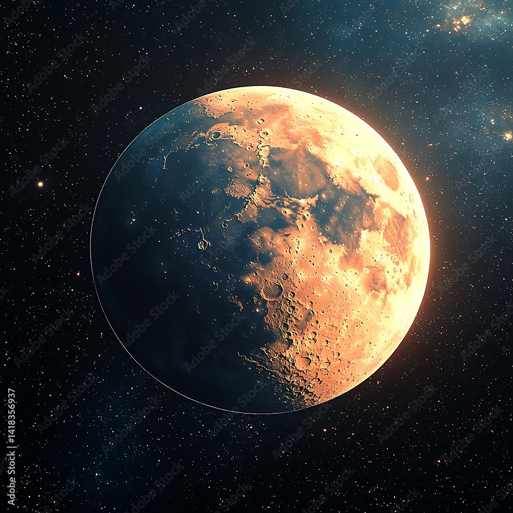 Fototapeta premium Full, orange moon against a backdrop of cosmic dust.
