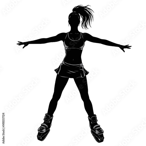 Fitness in jumping boots — Kangoo Jumps - icon with female silhouette in motion during a jumping workout.
