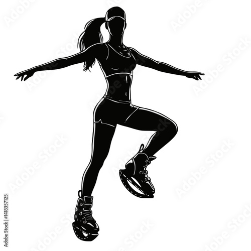 Fitness in jumping boots — Kangoo Jumps - icon with female silhouette in motion during a jumping workout.