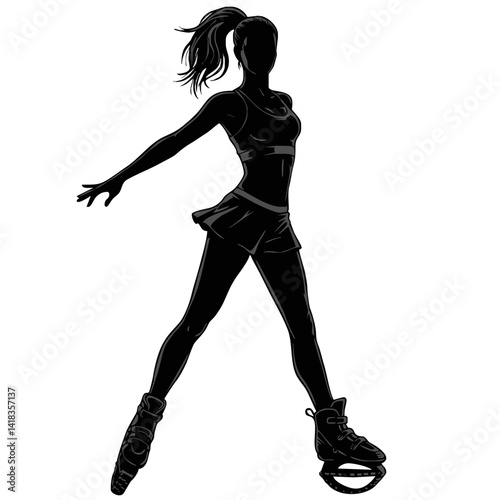 Fitness in jumping boots — Kangoo Jumps - icon with female silhouette in motion during a jumping workout.