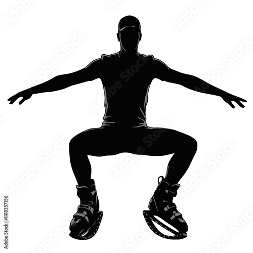 Fitness in jumping boots — Kangoo Jumps - icon with male silhouette in motion during a jumping workout.