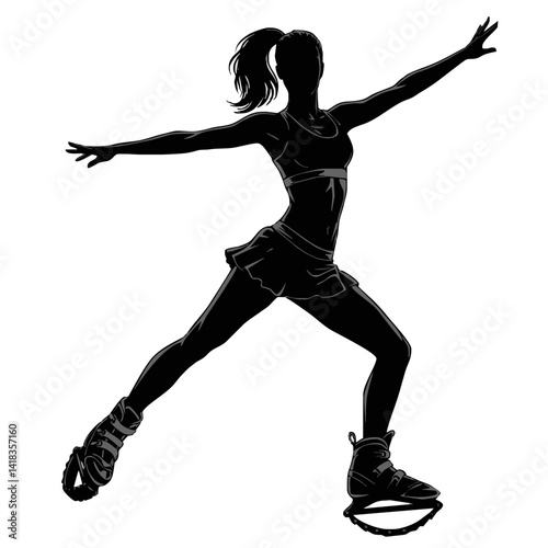 Fitness in jumping boots — Kangoo Jumps - icon with female silhouette in motion during a jumping workout.