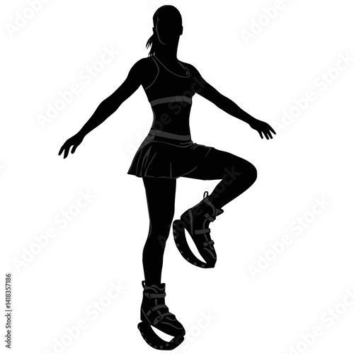 Fitness in jumping boots — Kangoo Jumps - icon with female silhouette in motion during a jumping workout.