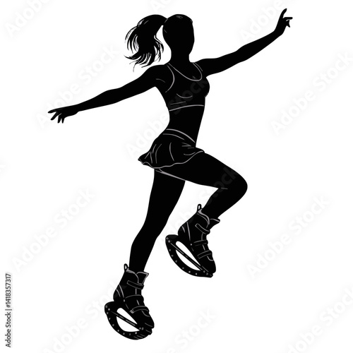 Fitness in jumping boots — Kangoo Jumps - icon with female silhouette in motion during a jumping workout.