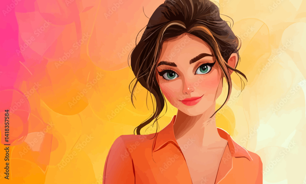 image of beautiful female charming lady cartoon character isolated on colorful background image of beautiful female charming lady cartoon character isolated on colorful background