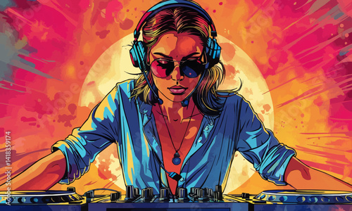music dj woman. brightness level 0.8.