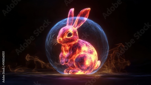 Glowing Rabbit in Orb Digital Art Easter Celebration Concept