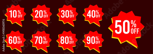 10% off 20% off 30% off 40% off 50% off 60% off 70% off 80% off 90% off ten twenty thirty forty fifty sixty seventy eighty ninety percent off, retail discount, promotion, sale, percentage, set.