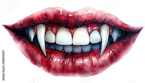 Close-up illustration of a menacing vampire mouth.