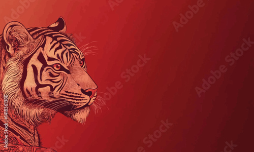 Red card beside a Chinese tiger zodiac new year celebration. Red background behind.