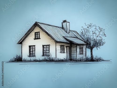 Simple, sketched depiction of a rural home.