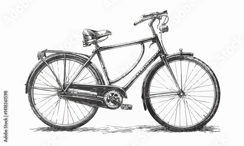 Retro bicycle engraving. Vintage bike silhouette drawing on white, old velocipede etching isolated vector illustration