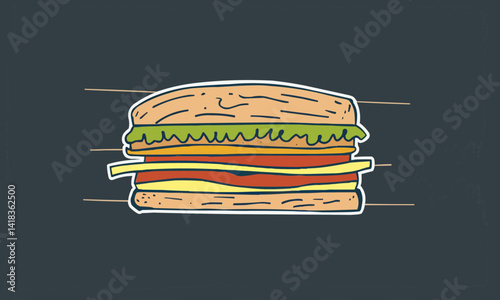 One single line drawing of fresh sandwich logo vector graphic art illustration