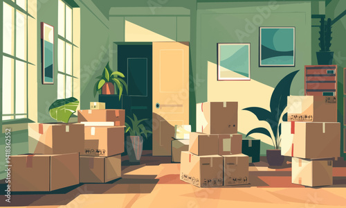 pack boxes for moving to new house flat vector illustration.